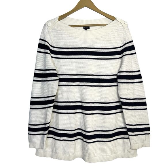Talbots Sweater Womens XL Petite White Black Stripe Waffle Knit Boat Neck Preppy - Picture 1 of 6